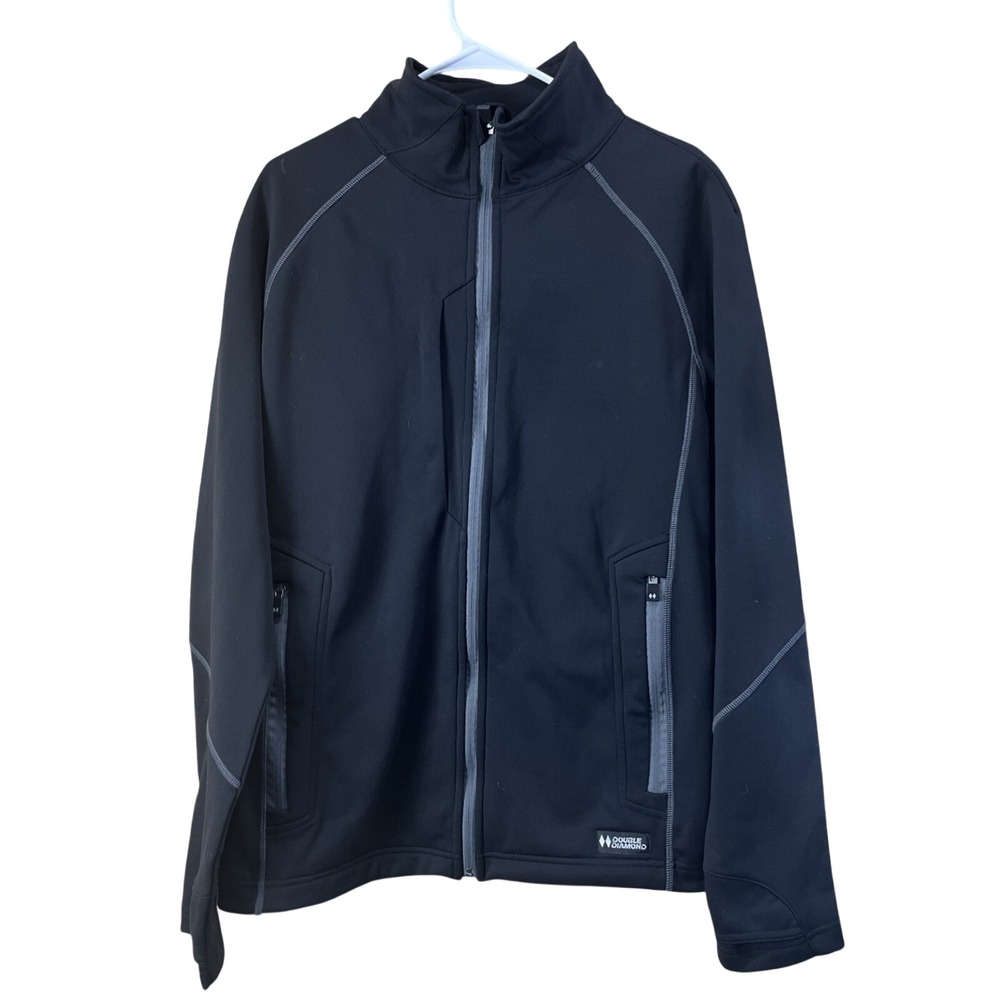 Double Diamond Jacket Mens Sz L Black Softshell Fleece‎ Lined Full Zip Technical